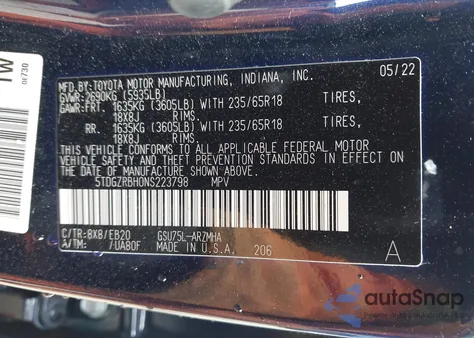 2022 Toyota Highlander Xle z USA, uszkodzony, nr VIN 5TDGZRBH0NS223798